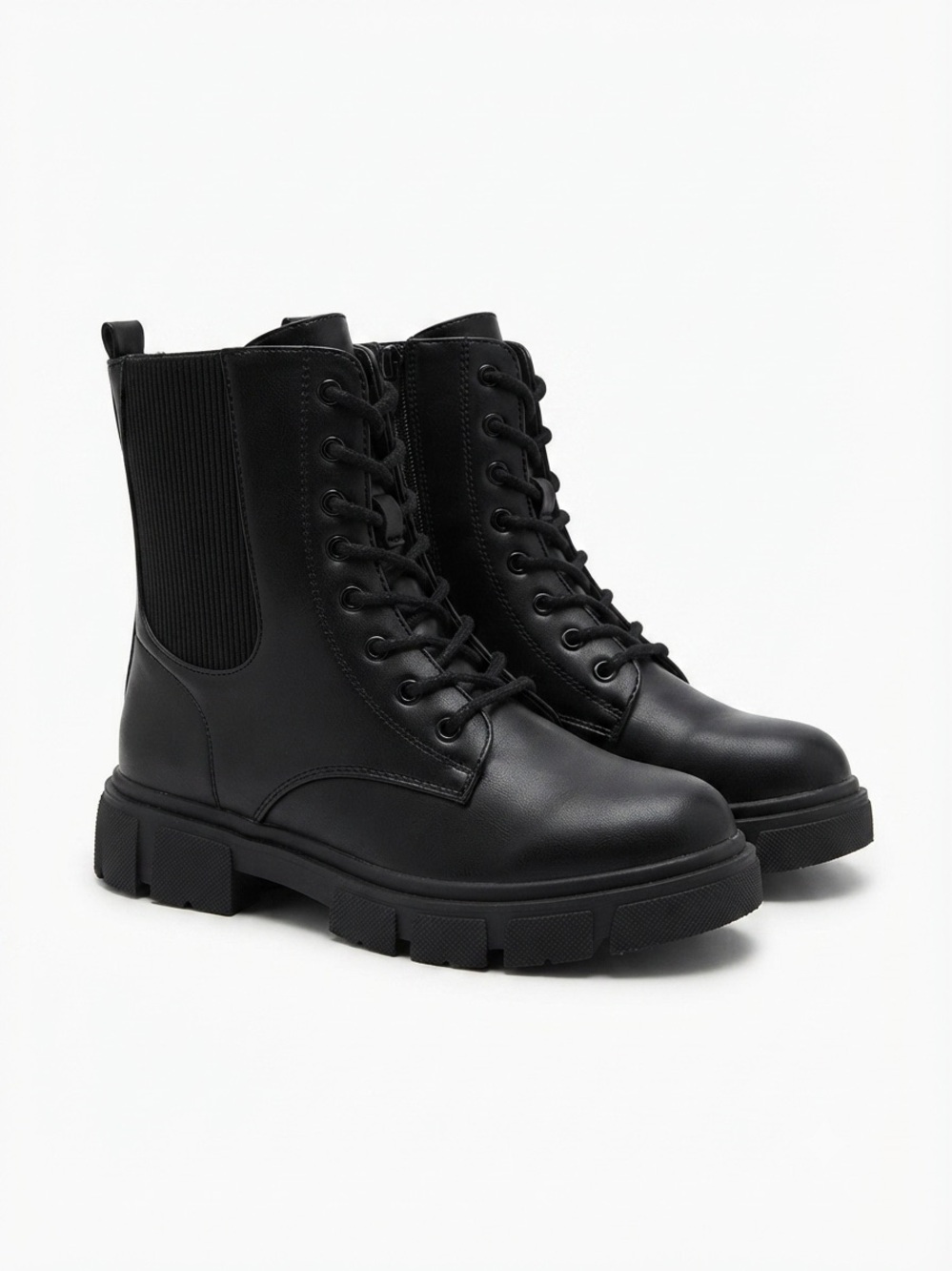 NWOT Black Chunky Combat Boots Ribbed Knit Ankle Booties